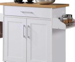 odedah Kitchen Island with Spice Rack, Towel Rack & Drawer, White with Beech Top